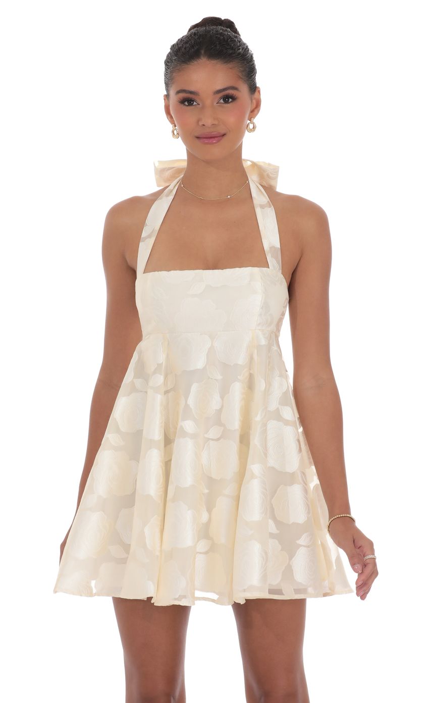 Floral Flare Babydoll Dress in Cream