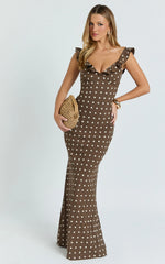 Ruffle Sleeve Polka Dot Dress in Chocolate Polka Dot