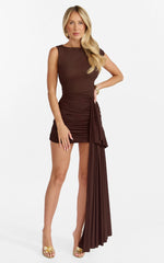 Gathered One Shoulder Bodycon Dress in Dark Chocolate