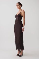 Ottilie Lace And Mesh Midi Dress - Dark Chocolate