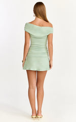 Ruched Off Shoulder Dress in Sage