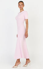 Knitted Crew Neck Short Sleeve Dress in Pink