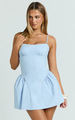 Scoop Neck Fit And Flare Dress in Pale Blue