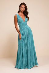 Evaluna Turquoise Plisse Maxi Dress