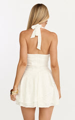 Lace Corset Style Bodice Halter Dress in White