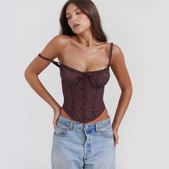 Coffee Lacework Solid Color Cropped Tanks