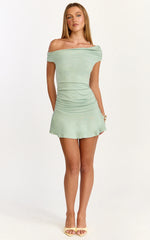 Ruched Off Shoulder Dress in Sage