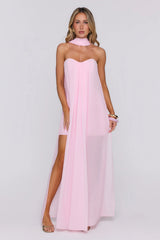 Silken Glow Strapless Maxi Dress Pink