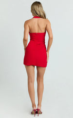 Scoop Neck Ruched Bodycon Dress in Red