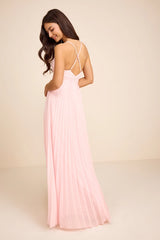 Corella Light Pink Pleated Backless Maxi Dress