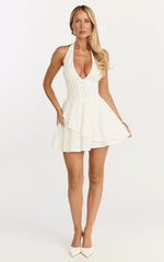 Lace Corset Style Bodice Halter Dress in White