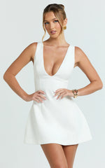V Neck Fit And Flare Dress in White
