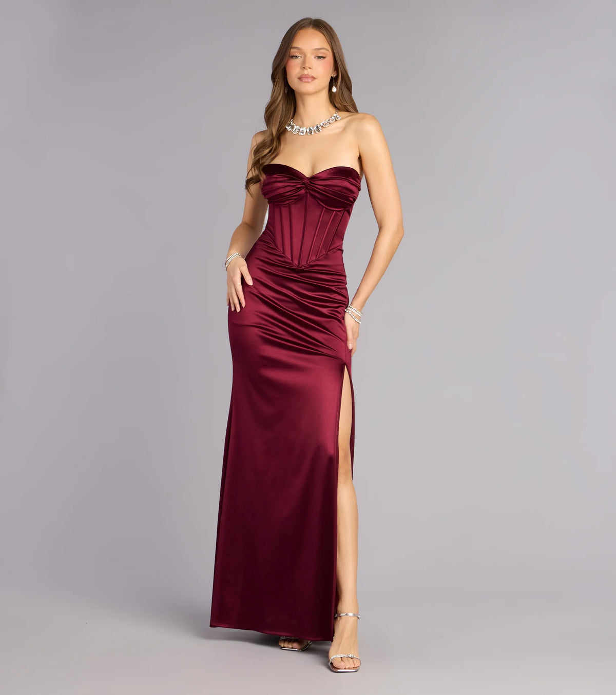 Alissa Satin Corset Slit Formal Dress