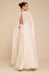 Mercedes White Satin Cape Wedding Dress