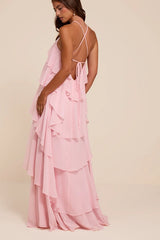 Aveley Light Pink Tiered Shift Maxi Dress