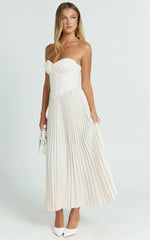 Lace Up Back Bustier Pleated Dress in Cream