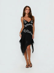 Pappilion Asymmetrical Midi Dress Black