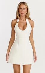 Plunge Gold Hardware Fit and Flare Dress in White
