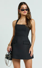Square Neck Fit And Flare Dress in Black