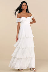 Always Remarkable White Pleated Off-the-Shoulder Maxi Dress