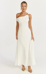 Off The Shoulder Hardware Detail A Line Dress in White