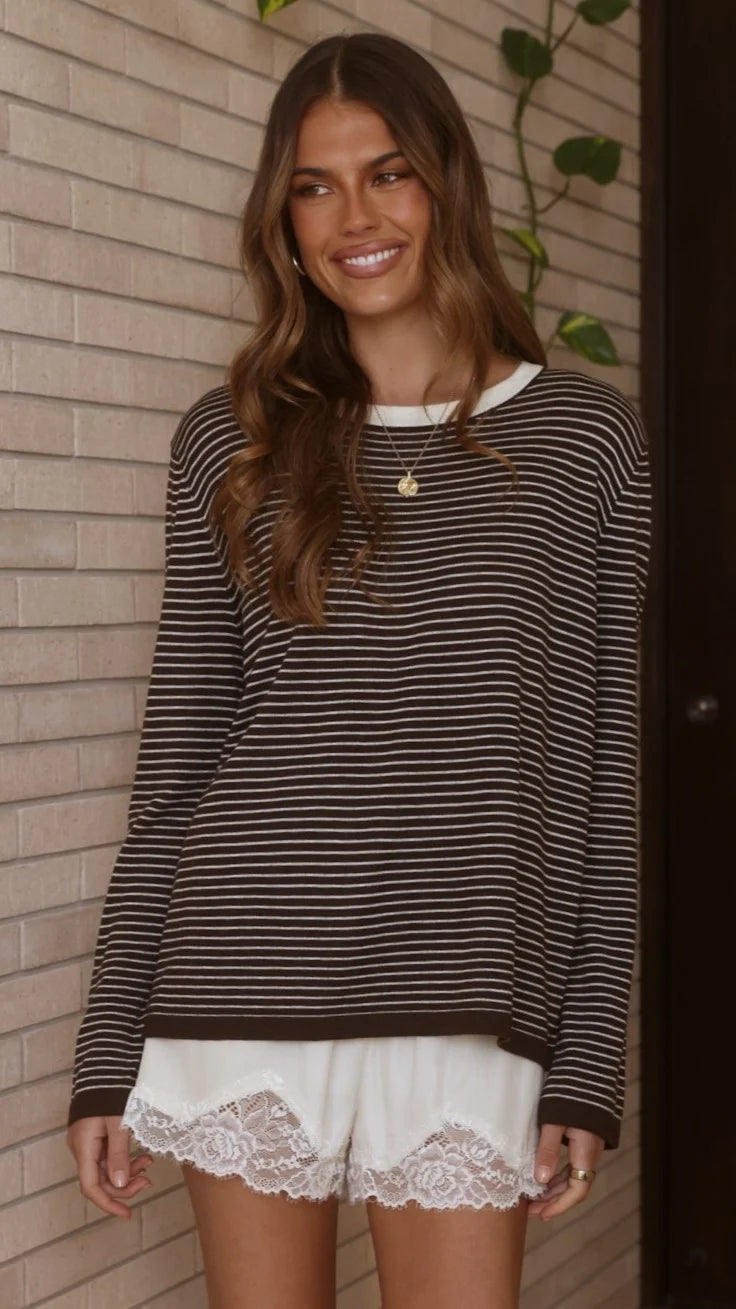 Ishana Long Sleeve Top - Brown Stripe