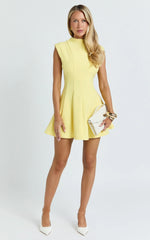 High Neck Sleeveless Fit And Flare Dress in Lemon