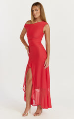 One Shoulder High Side Split Dress in Red