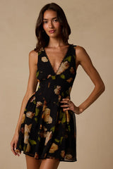 Kristen Black Floral Print Mini Dress