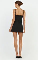 Fitted Balconette Lace Trim Dress in Black