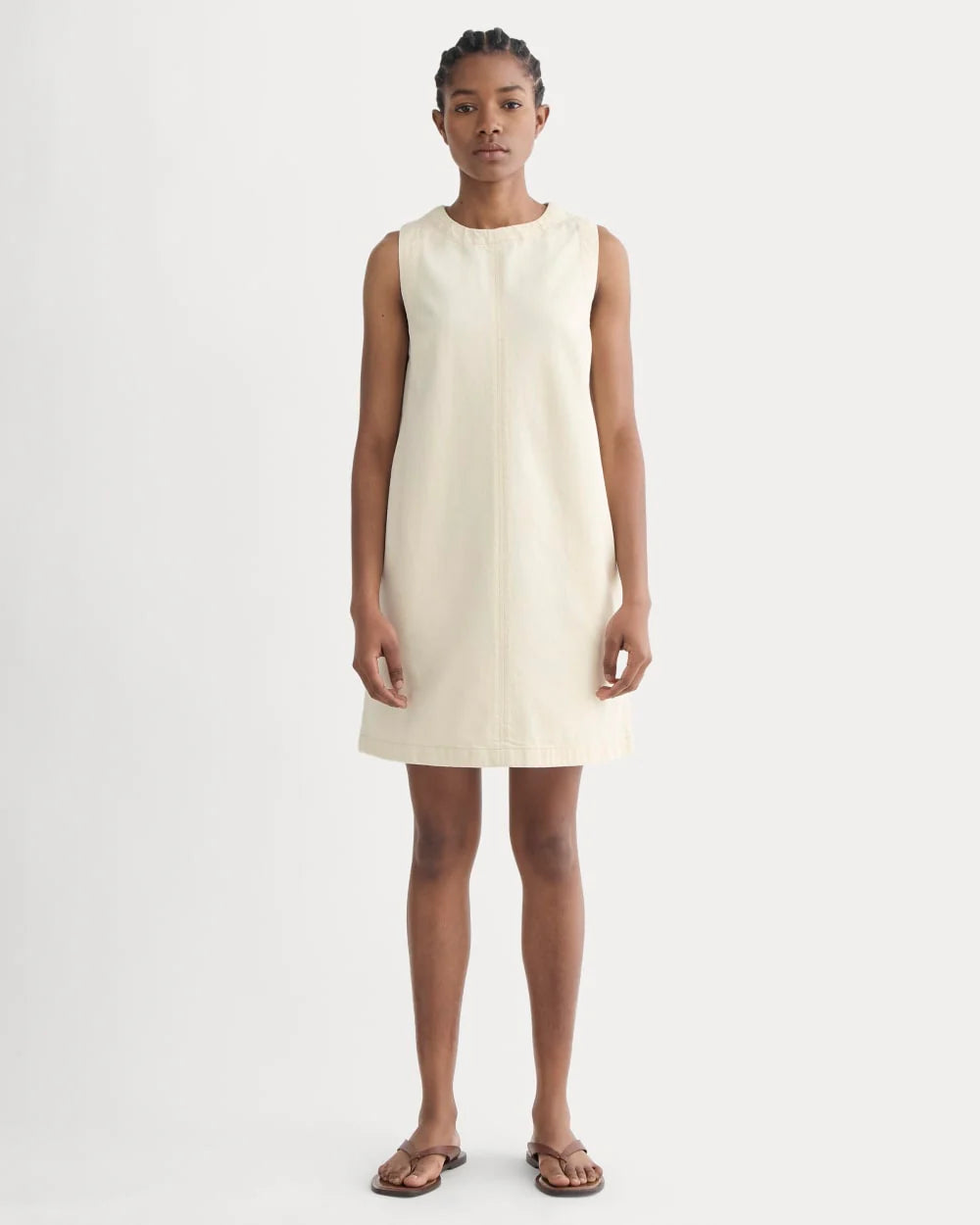 The Denim Shift Dress | Ecru