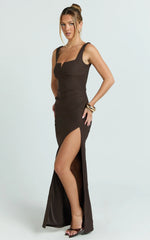 Square Neck Bodycon Dress in Chocolate