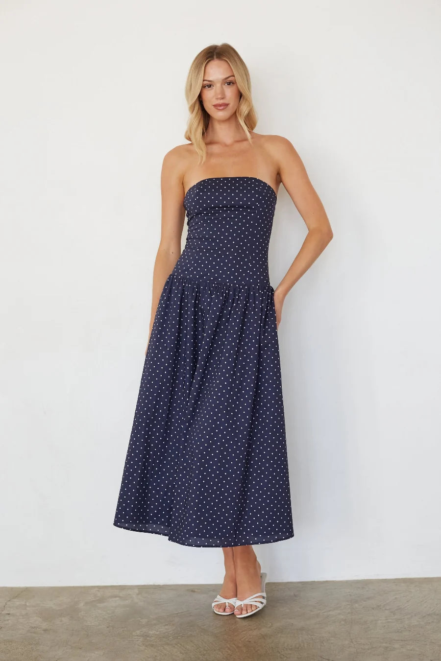 Joey Polka Dot Navy Midi Dress