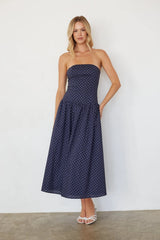Joey Polka Dot Navy Midi Dress