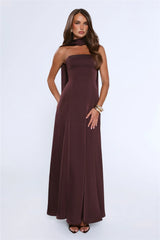 Satin Tempt Strapless Maxi Dress Chocolate