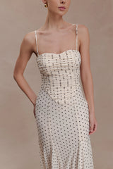 Willa Gathered Mesh Midi Dress - Polka Dot