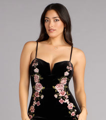 Mira Velvet Floral Appliqué Formal Dress