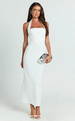 Halter Neck Column Dress in White