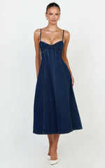 Recycled Denim Fit and Flare Dress in Indigo Wash