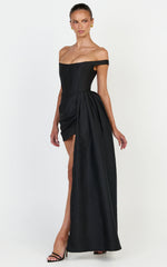 Contrast Draped Off Shoulder Dress in Black