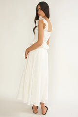 Danette String Tie Embroidery Maxi Skirt White