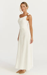 Off The Shoulder Hardware Detail A Line Dress in White