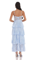 Floral Ruffle A-line Maxi Dress in Sky Blue