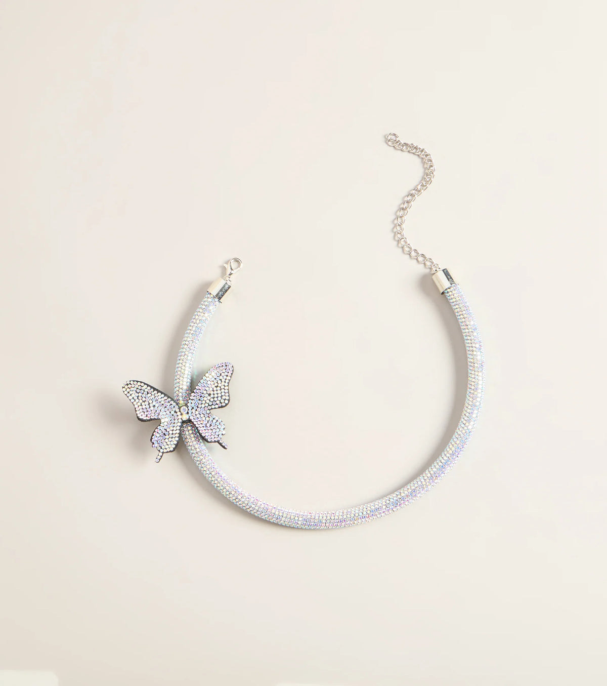 Flutter Effect Rhinestone Butterfly Collar Necklace