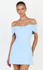Off Shoulder Bow Detail Dress in Light Blue