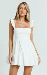 Ruffle Sleeve Tiered Dress in White