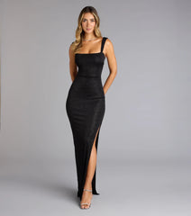 Brittney Lace-Up Slit Bodycon Glitter Formal Dress