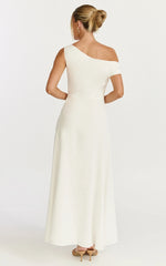 Off The Shoulder Hardware Detail A Line Dress in White