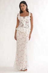 Kelina Ruffle Hem Lace Maxi Skirt White