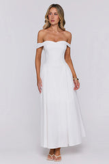 Polished Darling Off Shoulder Maxi Dress White